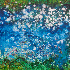Acryl-Malerei abstrakt: Vogelperspektive, Luftbild einer Quelle oder eines Sees.