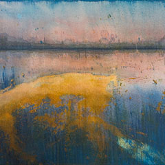 Landschaftsvisionen in Acryl: abstrakte Großformatige Acrylmalerei. blau rosa orange Stille Horizont.